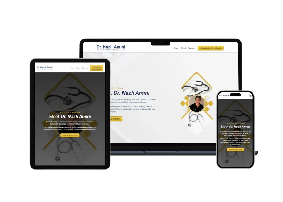 Dr Nazli Amini’s website shown on desktop, tablet and mobile